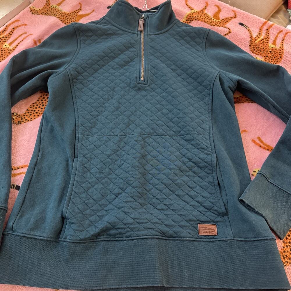 L.L. Bean Diamond Quilted 1/4 Zip Teal Women's Sweatshirt with Pockets XS - Picture 7 of 16